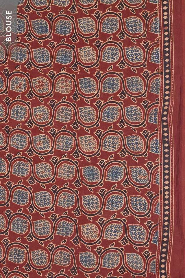 Red Gujarat Pure Cotton Ajrakh Saree thumbnail image number null