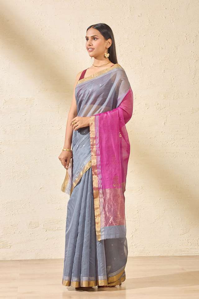 Grey Woven Pure Silk Cotton Chanderi Saree thumbnail image number null