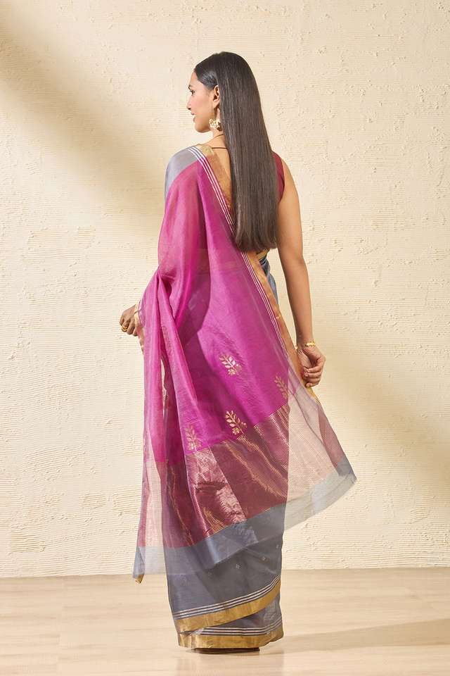 Grey Woven Pure Silk Cotton Chanderi Saree thumbnail image number null