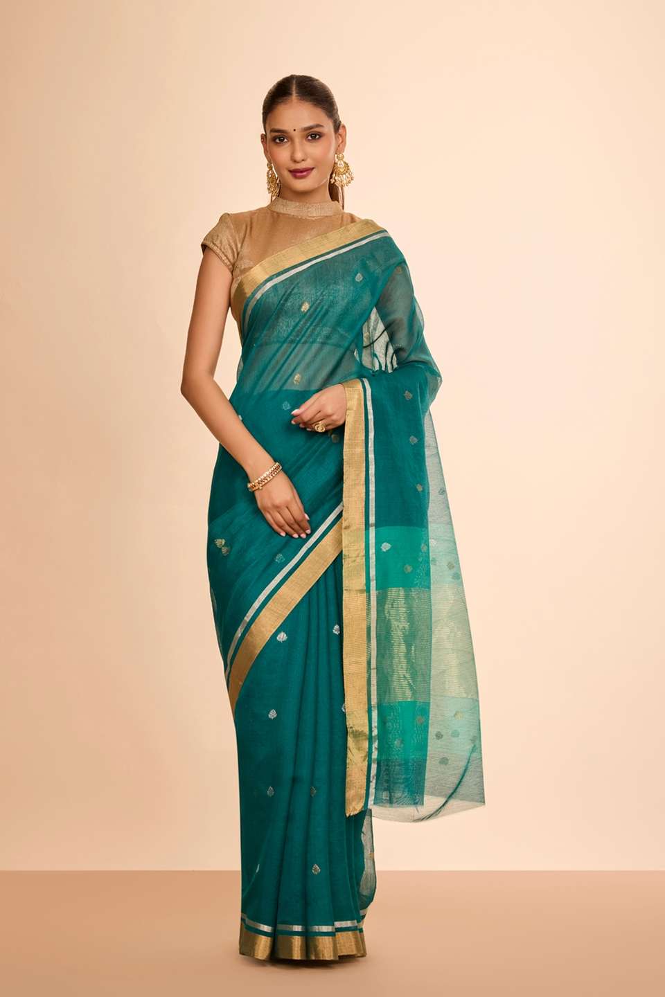 Dark Green Woven Pure Silk Cotton Chanderi Saree