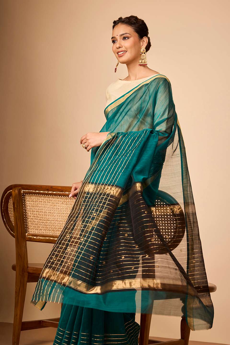 Dark Green Woven Pure Silk Cotton Chanderi Saree