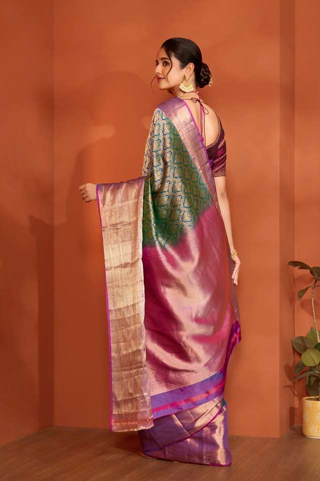 Dark Blue Woven Kanjeevaram Inspired Design Silk Viscose Saree thumbnail image number null