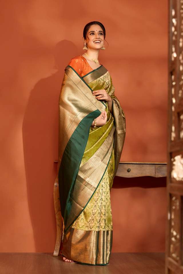 Light Green Woven Kanjeevaram Inspired Design Silk Viscose Saree image number