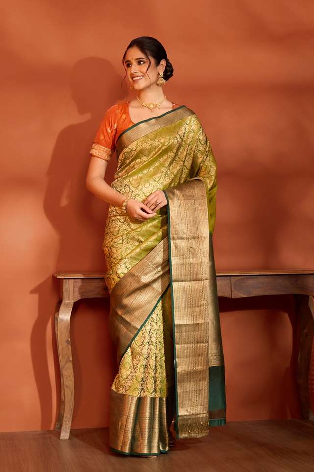 Light Green Woven Kanjeevaram Inspired Design Silk Viscose Saree thumbnail image number null