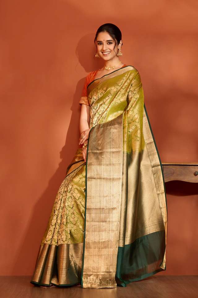 Light Green Woven Kanjeevaram Inspired Design Silk Viscose Saree thumbnail image number null