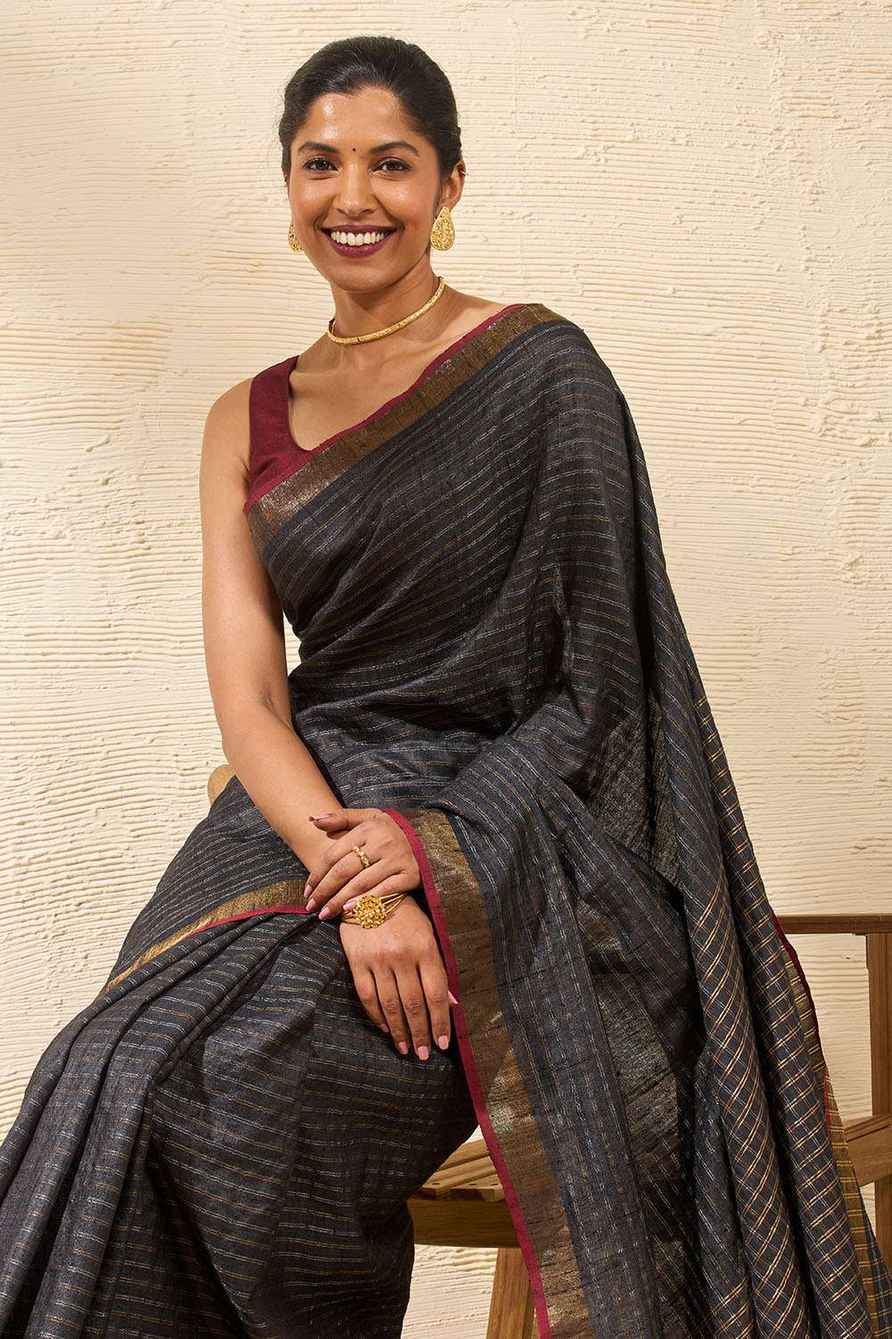 Black Bhagalpur Woven Pure Tussar Silk Saree image number null