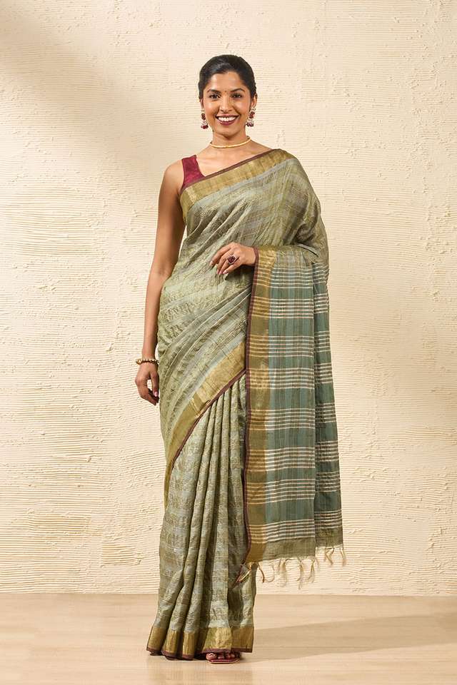 Green Bhagalpur Woven Pure Tussar Silk Saree thumbnail image number null