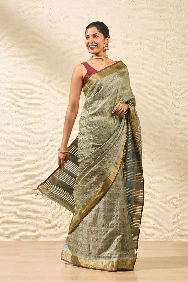 Green Bhagalpur Woven Pure Tussar Silk Saree thumbnail image number null