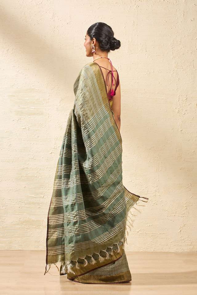 Green Bhagalpur Woven Pure Tussar Silk Saree thumbnail image number null