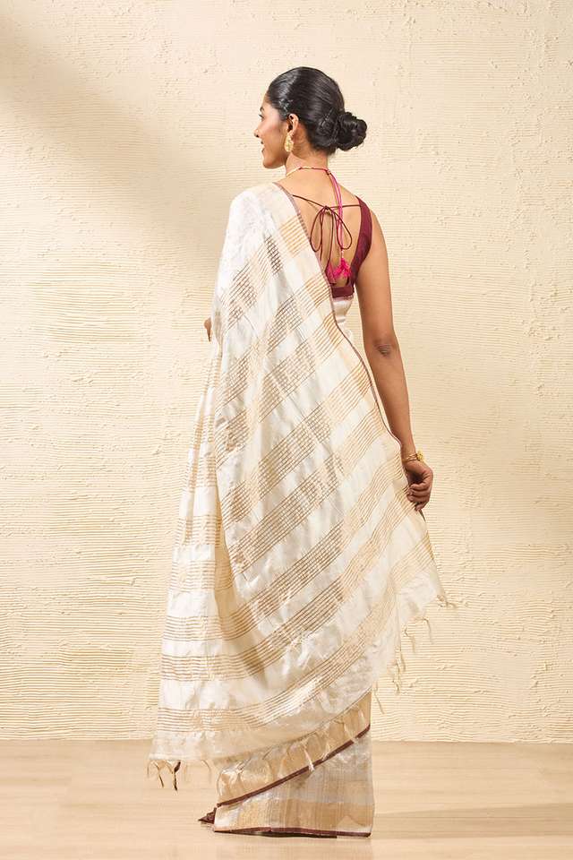 Off White Bhagalpur Woven Pure Tussar Silk Saree thumbnail image number null
