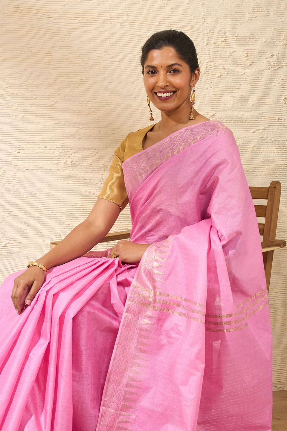 Pink Bhagalpur Woven Pure Tussar Silk Saree