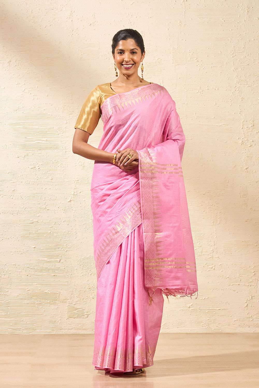 Pink Bhagalpur Woven Pure Tussar Silk Saree image number null
