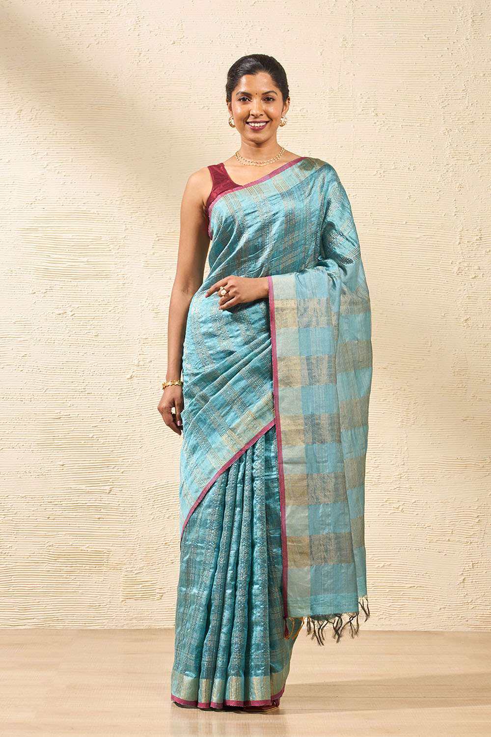 Light Blue Bhagalpur Woven Pure Tussar Silk Saree image number null