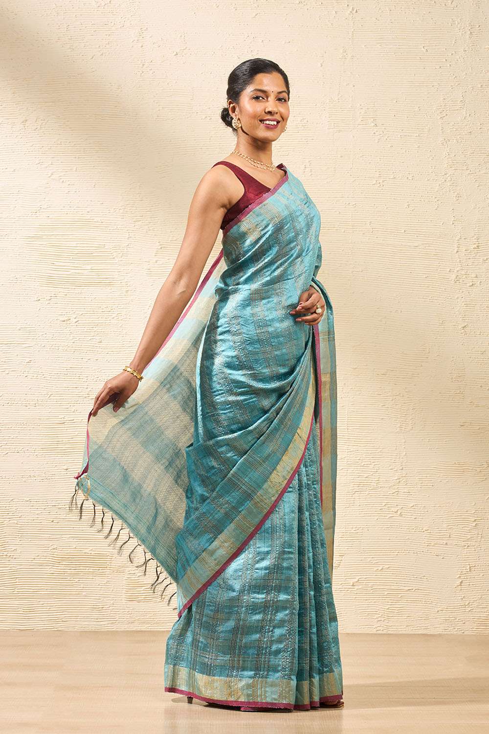 Light Blue Bhagalpur Woven Pure Tussar Silk Saree image number null