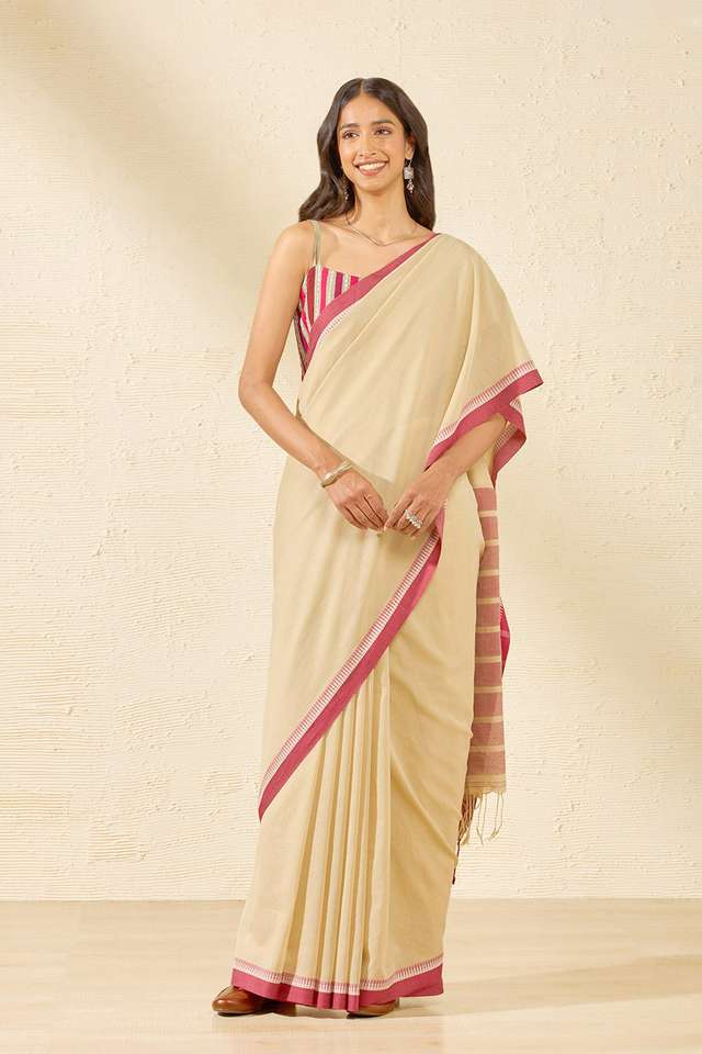 Beige Woven Pure Cotton Bengal Saree thumbnail image number null