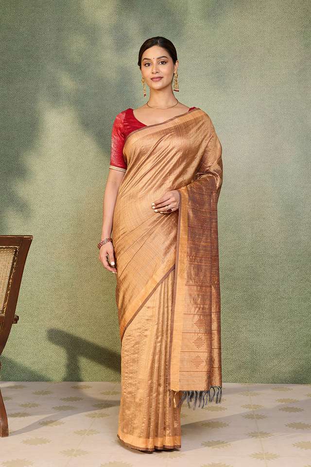 Orange Bhagalpur Woven Pure Tussar Silk Saree thumbnail image number null