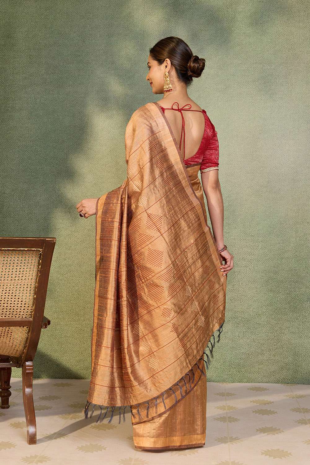 Orange Bhagalpur Woven Pure Tussar Silk Saree image number null