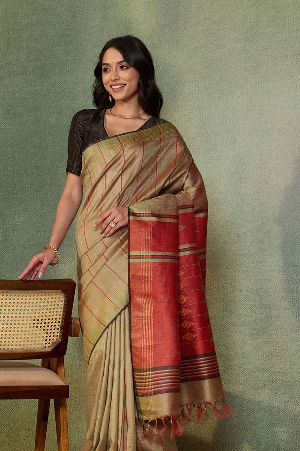 Brown Woven Pure Tussar Silk Bhagalpur Saree