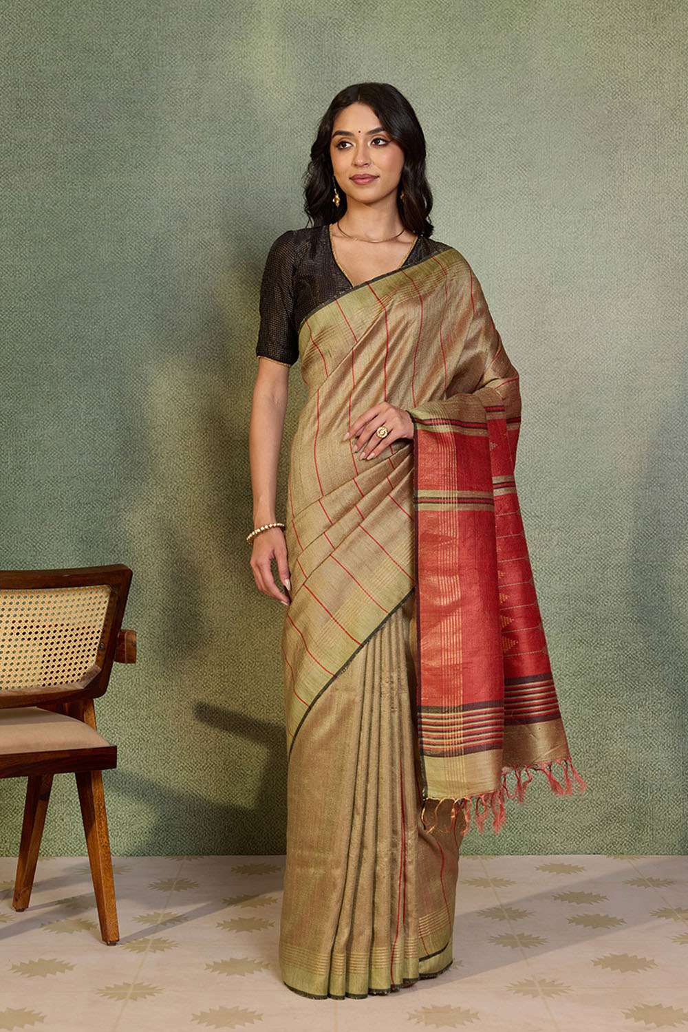 Brown Woven Pure Tussar Silk Bhagalpur Saree image number null