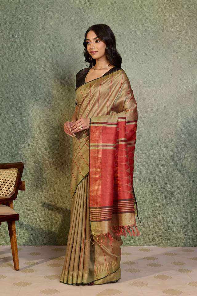 Brown Woven Pure Tussar Silk Bhagalpur Saree thumbnail image number null