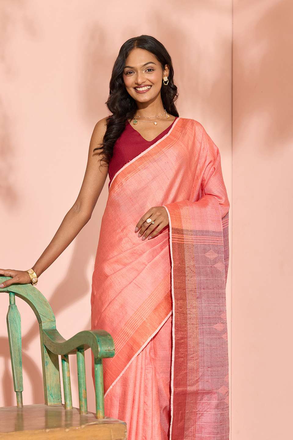 Orange Woven Pure Tussar Silk Bhagalpur Saree