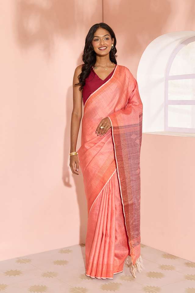 Orange Woven Pure Tussar Silk Bhagalpur Saree thumbnail image number null