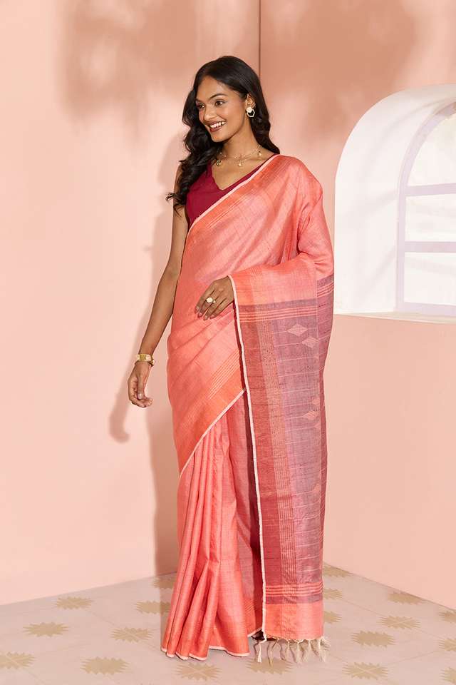 Orange Woven Pure Tussar Silk Bhagalpur Saree thumbnail image number null