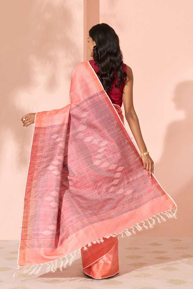 Orange Woven Pure Tussar Silk Bhagalpur Saree thumbnail image number null