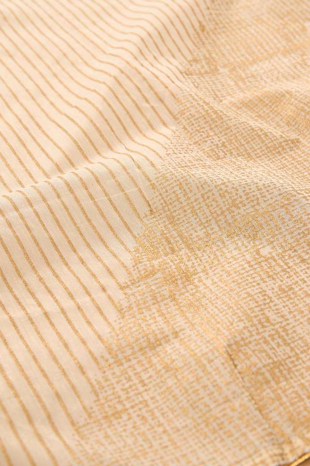 Off White Pure Silk Cotton Block Printed Embroidered Saree thumbnail image number null