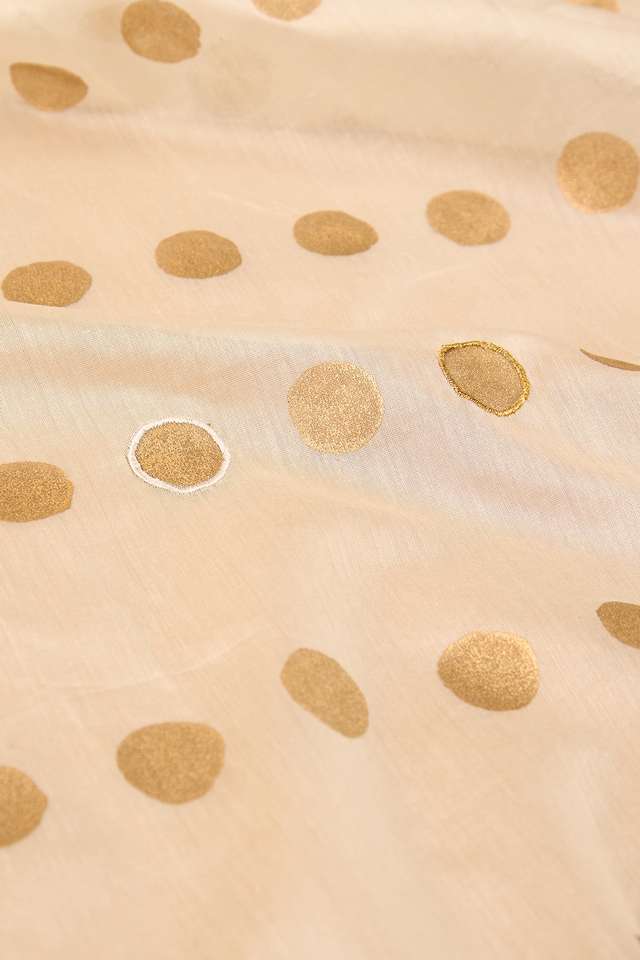 Off White Pure Silk Cotton Block Printed Embroidered Saree thumbnail image number null