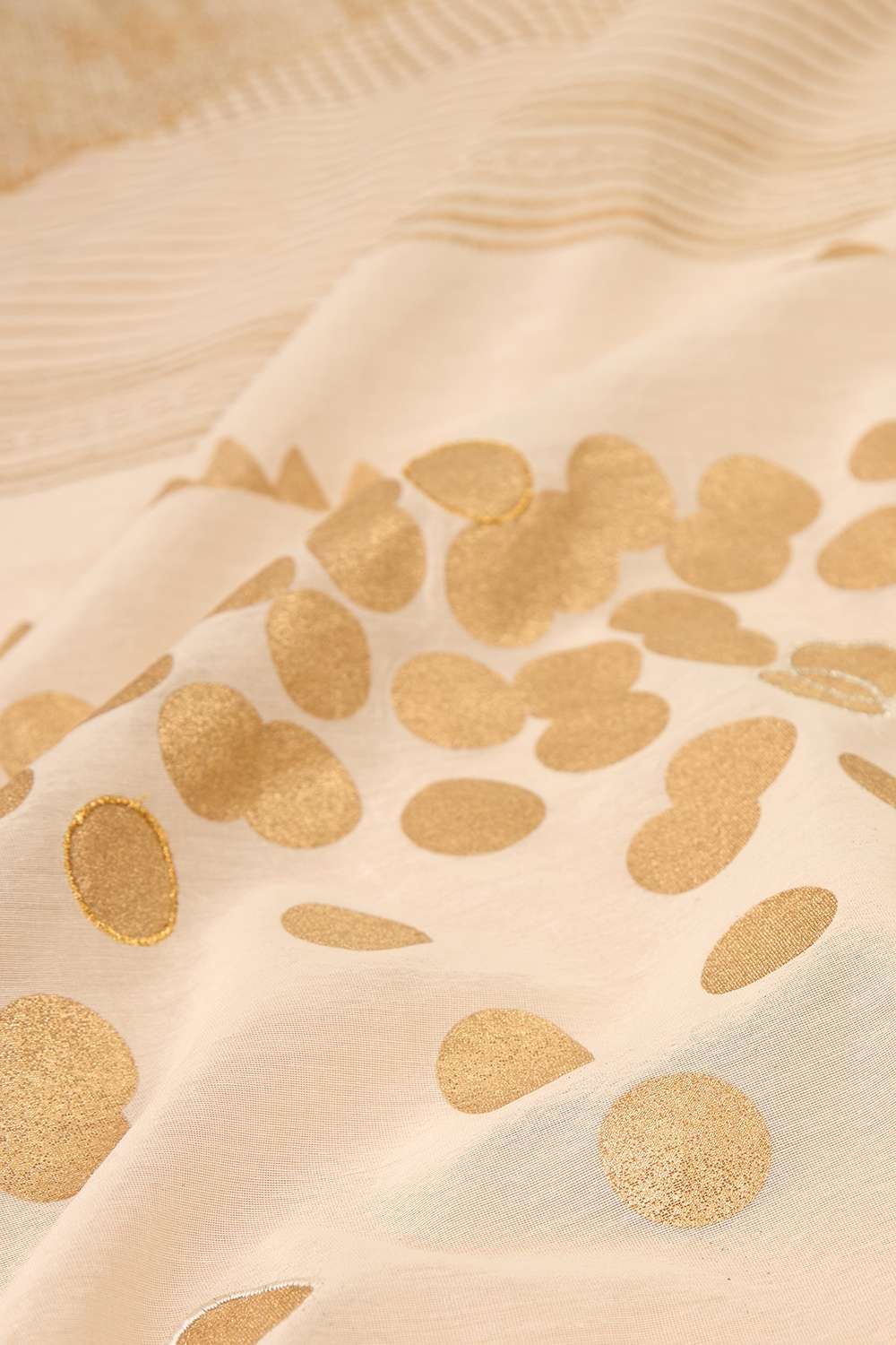 Off White Pure Silk Cotton Block Printed Embroidered Saree image number null