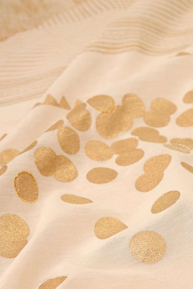 Off White Pure Silk Cotton Block Printed Embroidered Saree thumbnail image number null