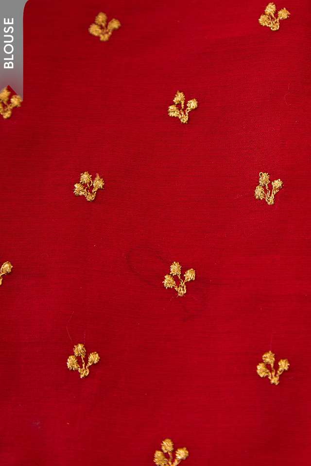 Off White Pure Silk Cotton Block Printed Embroidered Saree thumbnail image number null