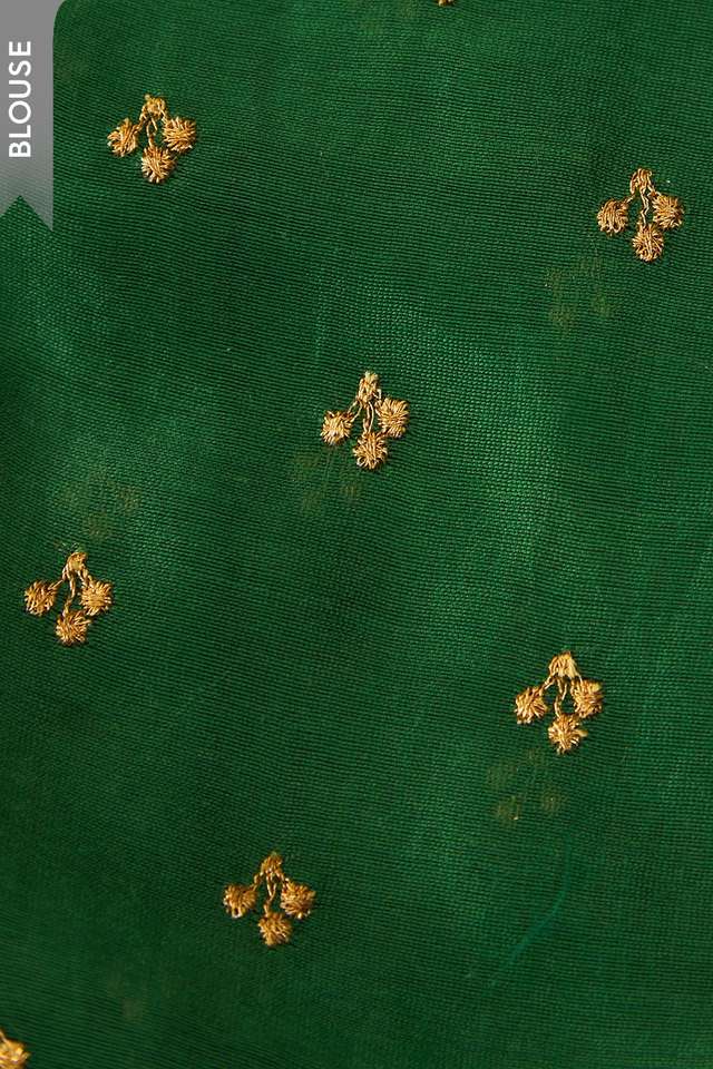 Off White Pure Silk Cotton Block Printed Embroidered Saree thumbnail image number null