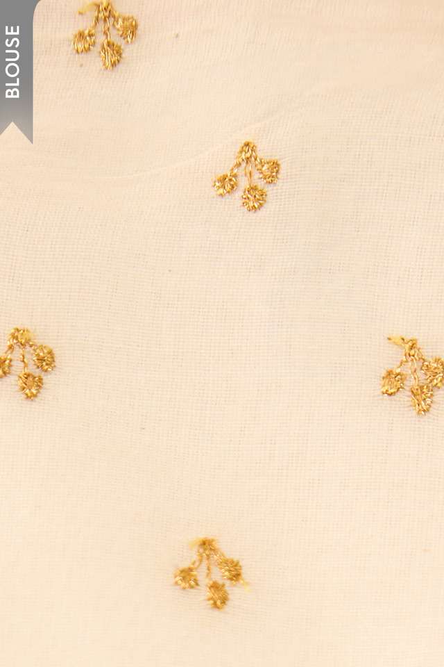 Off White Pure Silk Cotton Block Printed Embroidered Saree thumbnail image number null
