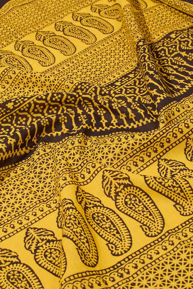 Yellow Bagh Block Printed Pure Cotton Saree thumbnail image number null