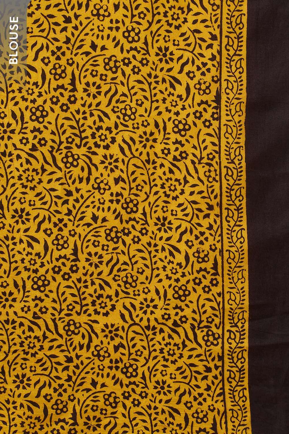 Yellow Bagh Block Printed Pure Cotton Saree image number null