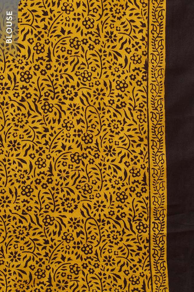 Yellow Bagh Block Printed Pure Cotton Saree thumbnail image number null