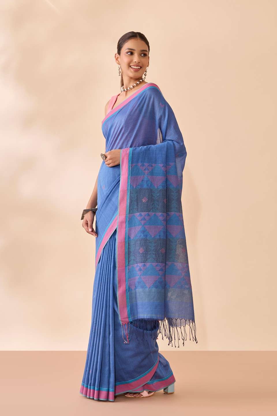 Blue Bengal Pure Cotton Jamdani Saree