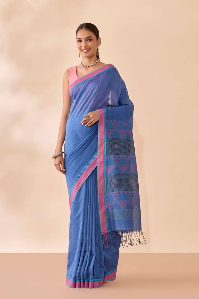Blue Bengal Pure Cotton Jamdani Saree thumbnail image number null
