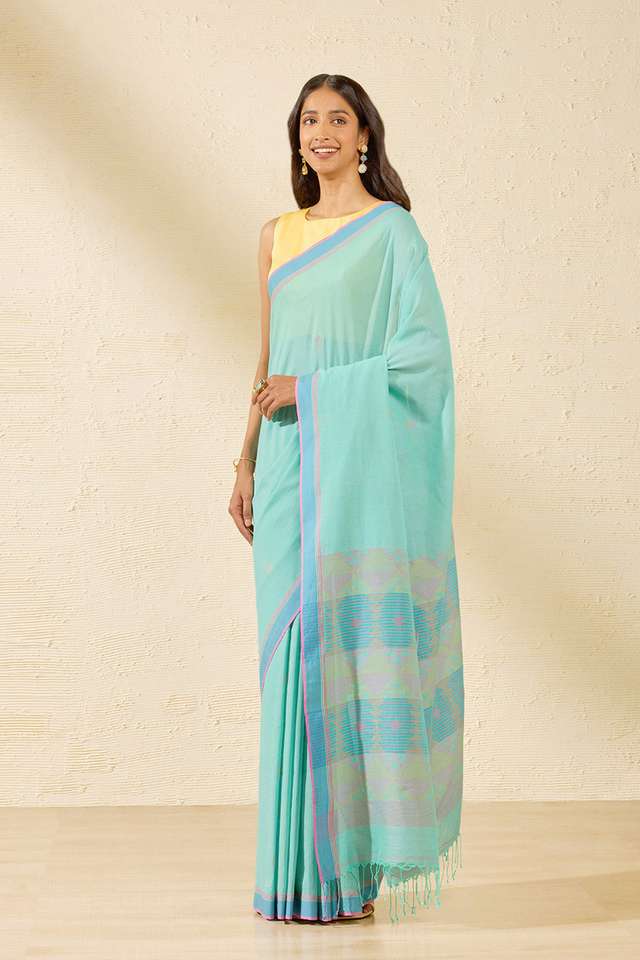 Light Blue Bengal Pure Cotton Jamdani Saree thumbnail image number null