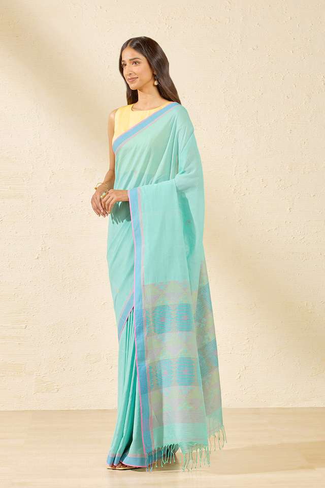 Light Blue Bengal Pure Cotton Jamdani Saree thumbnail image number null