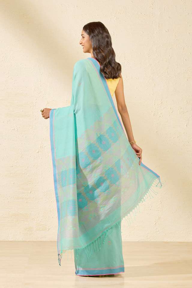 Light Blue Bengal Pure Cotton Jamdani Saree thumbnail image number null