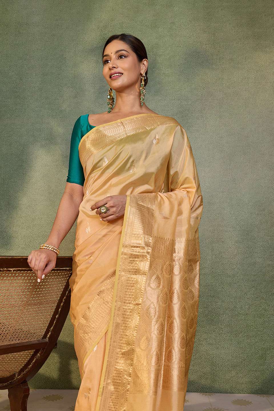 Light Orange Silk Viscose Kadwa Banarasi Saree