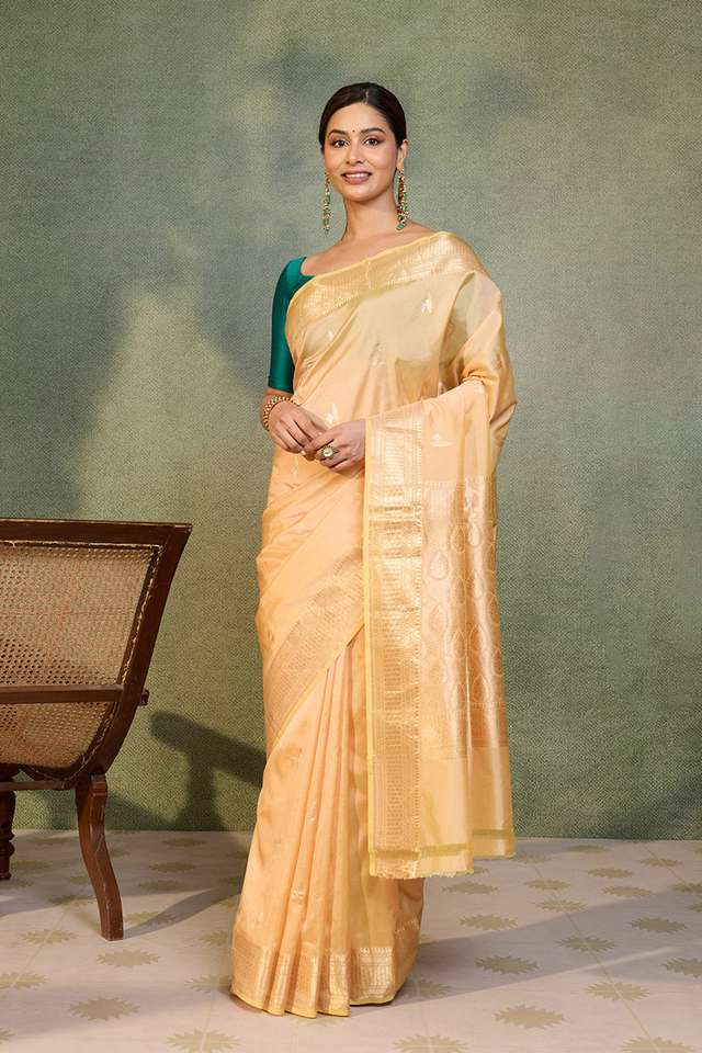Light Orange Silk Viscose Kadwa Banarasi Saree thumbnail image number null