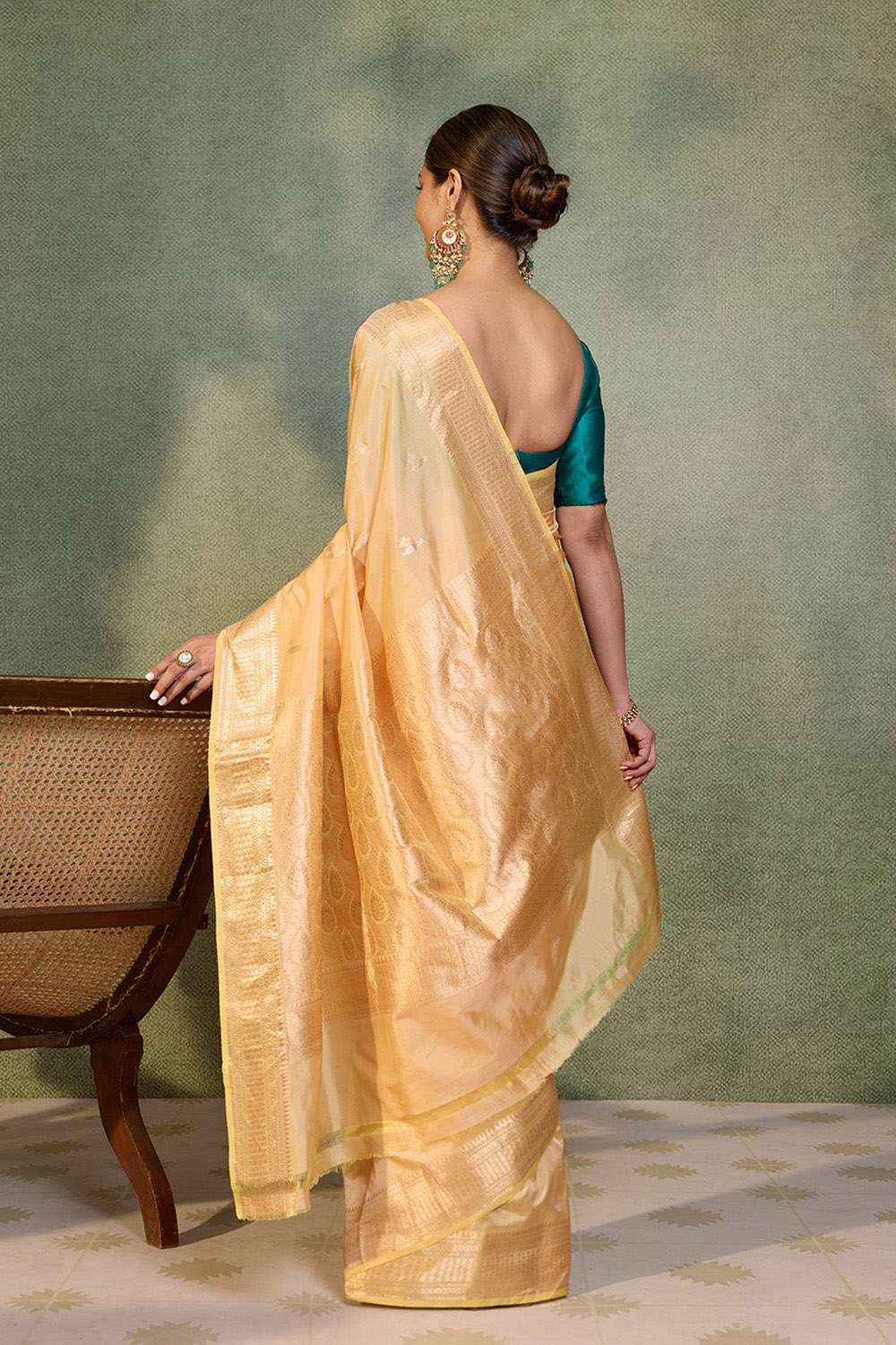Light Orange Silk Viscose Kadwa Banarasi Saree image number null
