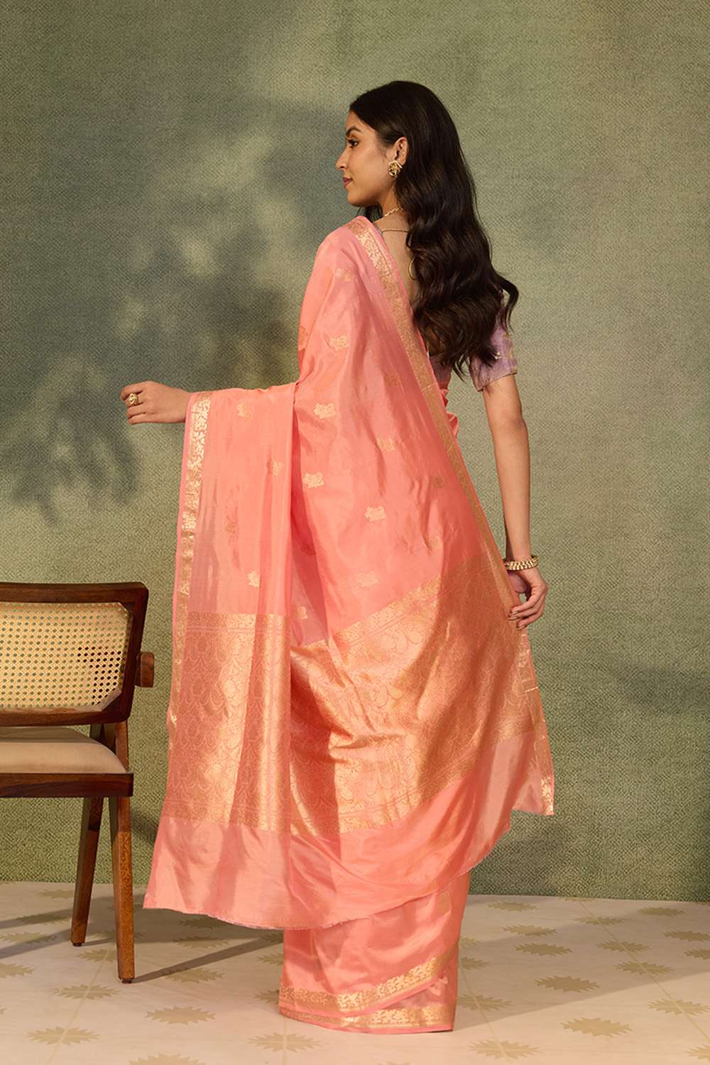 Light Orange Silk Viscose Kadwa Banaras Inspired Design Saree image number null