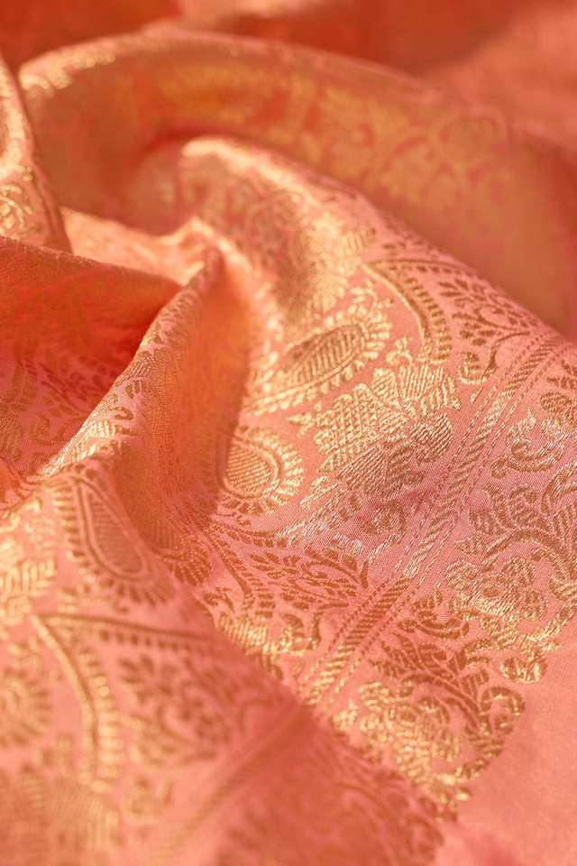 Light Orange Silk Viscose Kadwa Banaras Inspired Design Saree thumbnail image number null