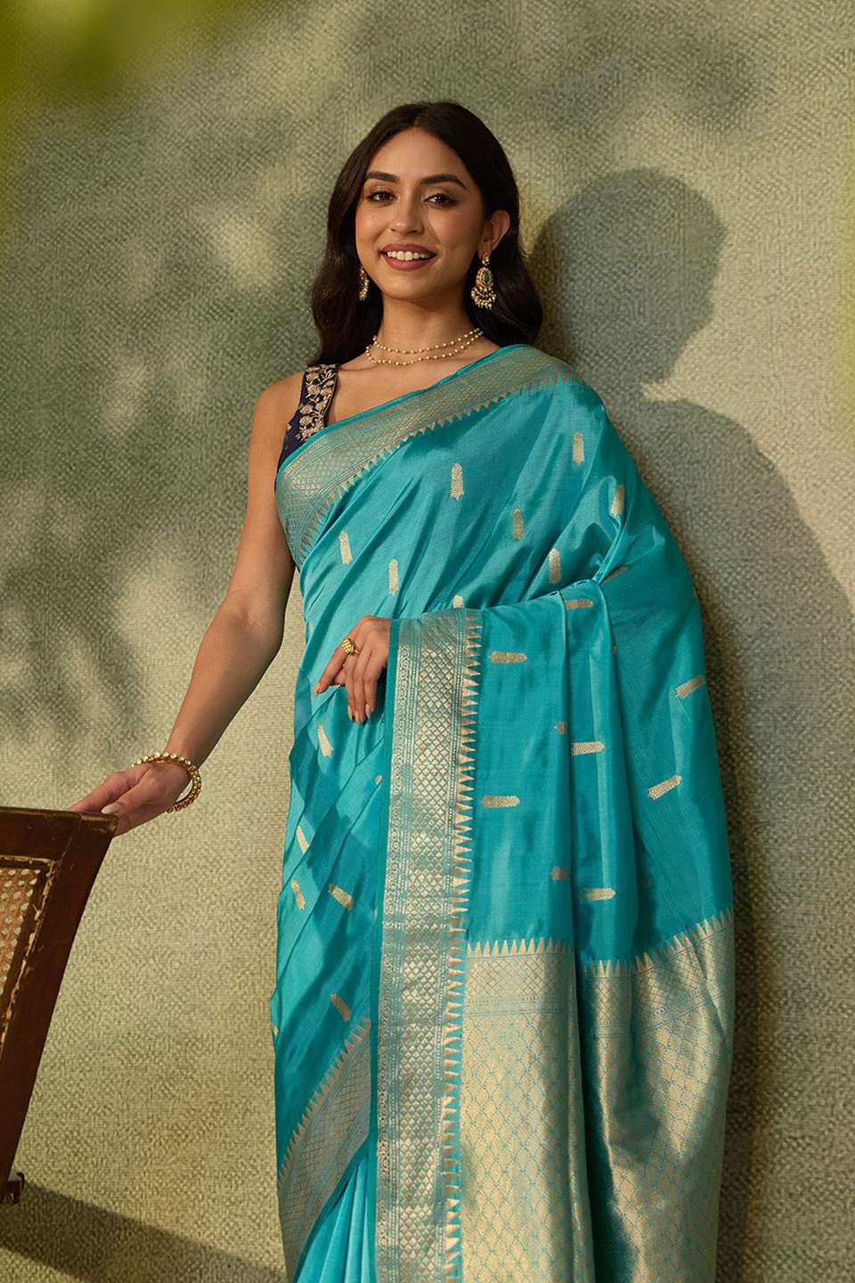 Blue Silk Viscose Kadwa Banaras Inspired Design Saree