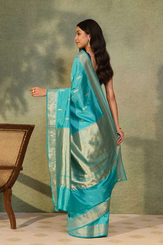 Blue Silk Viscose Kadwa Banaras Inspired Design Saree thumbnail image number null
